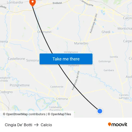 Cingia de' Botti to Calcio map