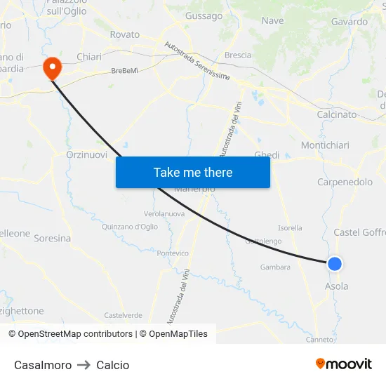 Casalmoro to Calcio map