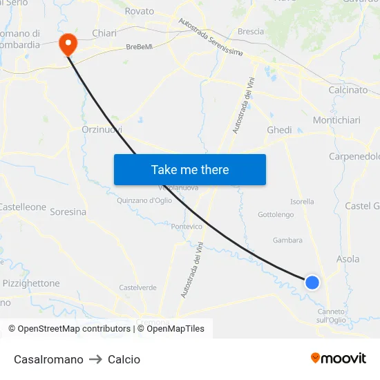 Casalromano to Calcio map