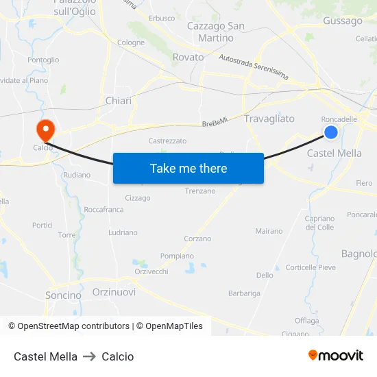 Castel Mella to Calcio map