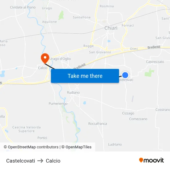 Castelcovati to Calcio map