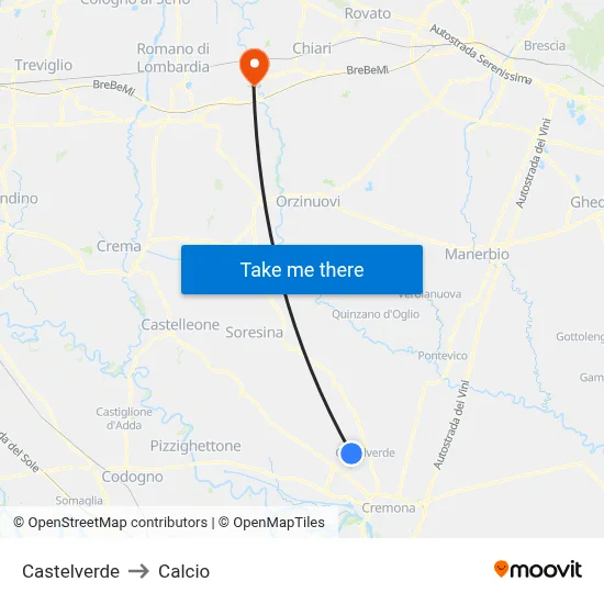 Castelverde to Calcio map