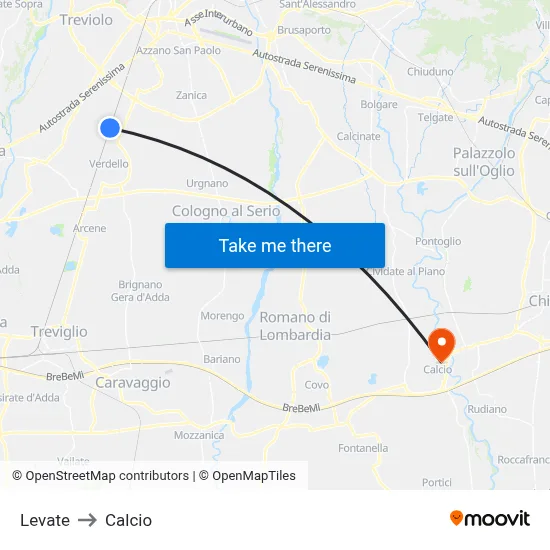 Levate to Calcio map