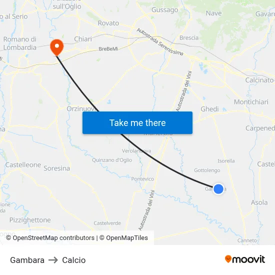 Gambara to Calcio map
