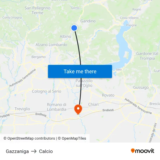 Gazzaniga to Calcio map