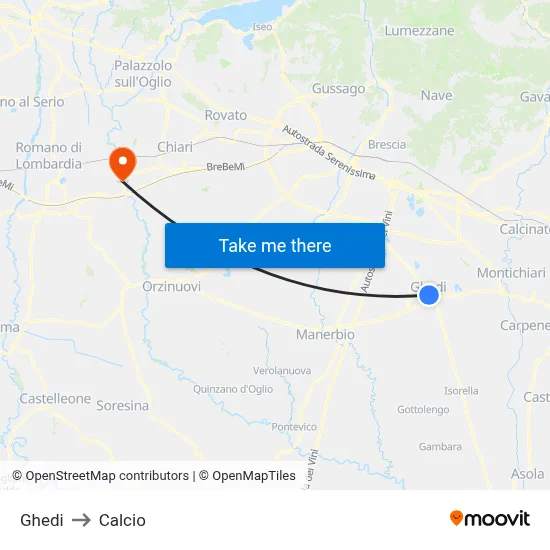 Ghedi to Calcio map