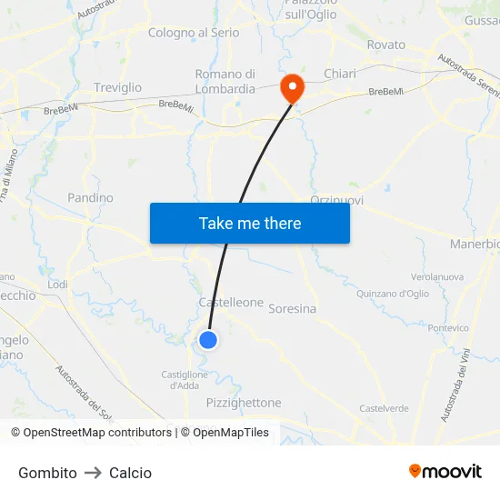 Gombito to Calcio map