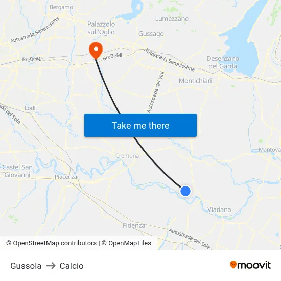 Gussola to Calcio map