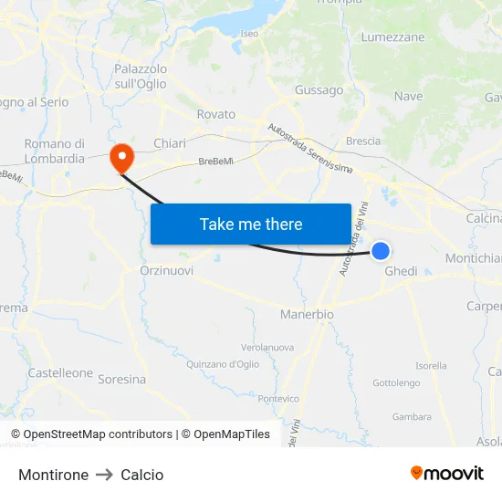 Montirone to Calcio map
