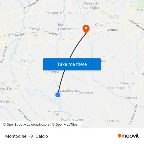 Montodine to Calcio map