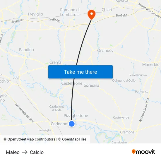Maleo to Calcio map