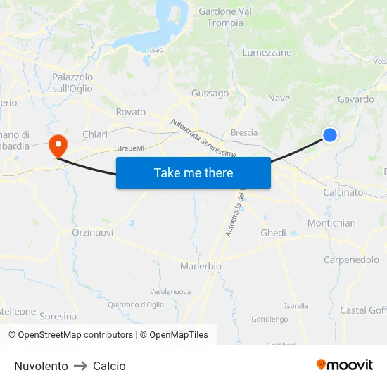 Nuvolento to Calcio map