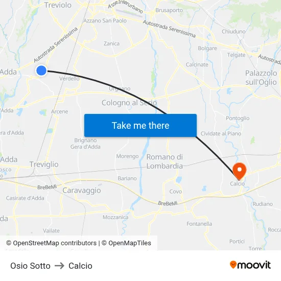 Osio Sotto to Calcio map