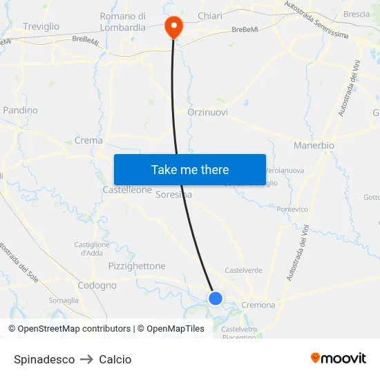 Spinadesco to Calcio map