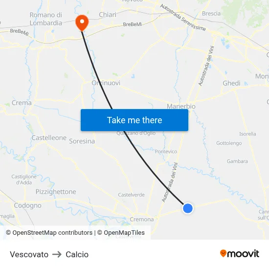 Vescovato to Calcio map
