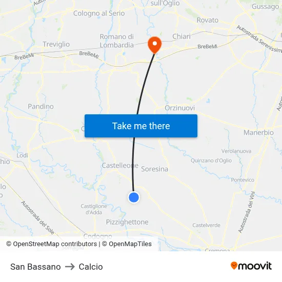 San Bassano to Calcio map