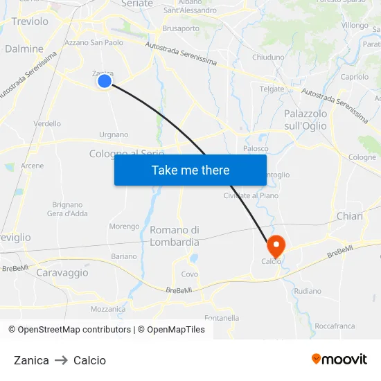 Zanica to Soccer map