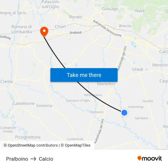 Pralboino to Calcio map