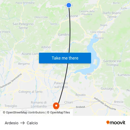 Ardesio to Calcio map