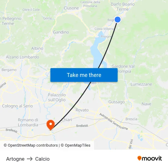 Artogne to Calcio map