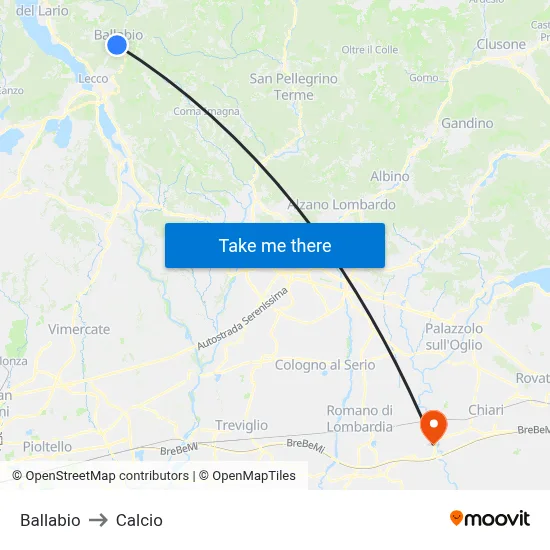 Ballabio to Calcio map