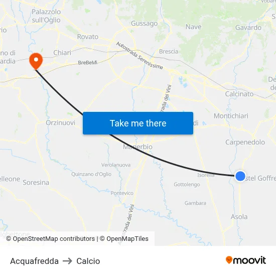 Acquafredda to Calcio map