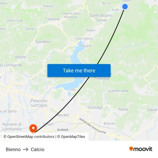 Bienno to Calcio map