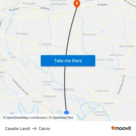 Caselle Landi to Calcio map