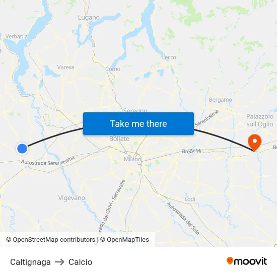 Caltignaga to Soccer map