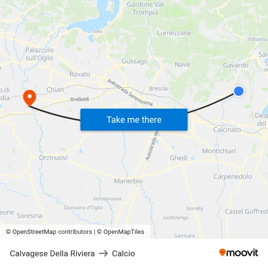 Calvagese Della Riviera to Calcio map