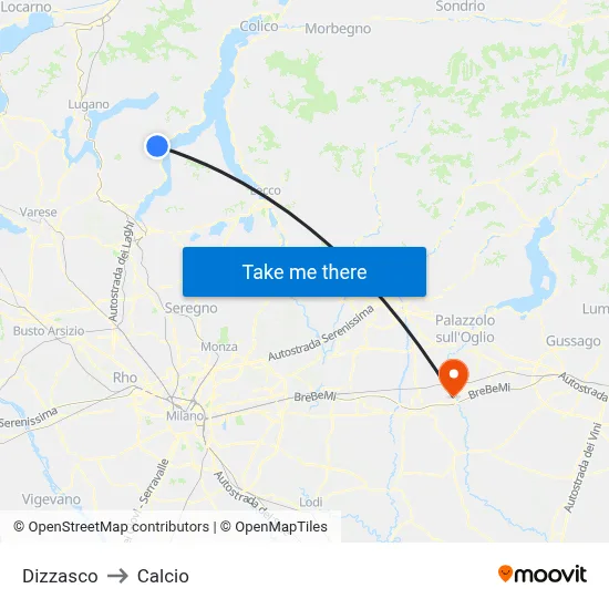 Dizzasco to Calcio map