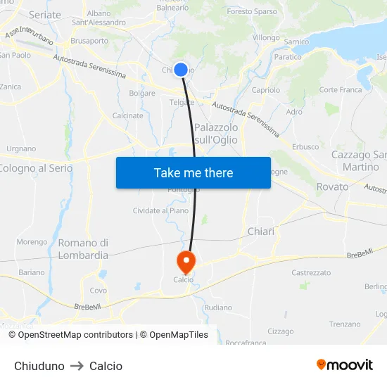 Chiuduno to Calcio map