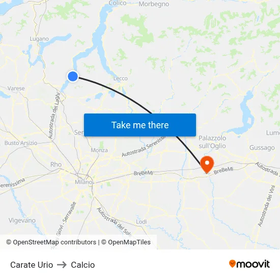Carate Urio to Calcio map