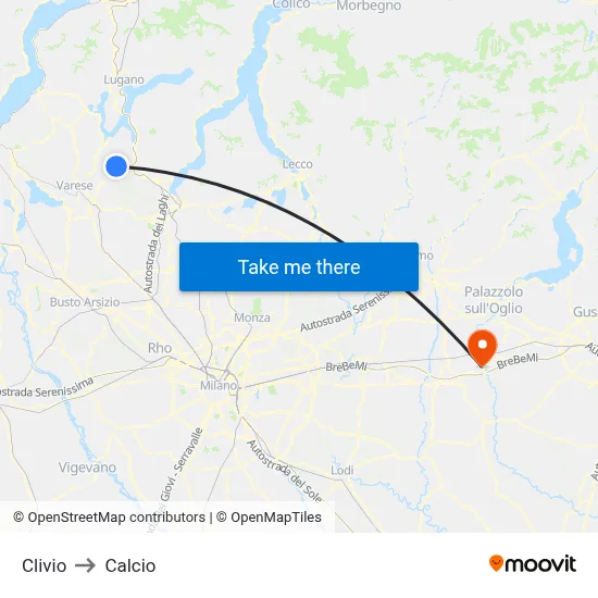 Clivio to Calcio map