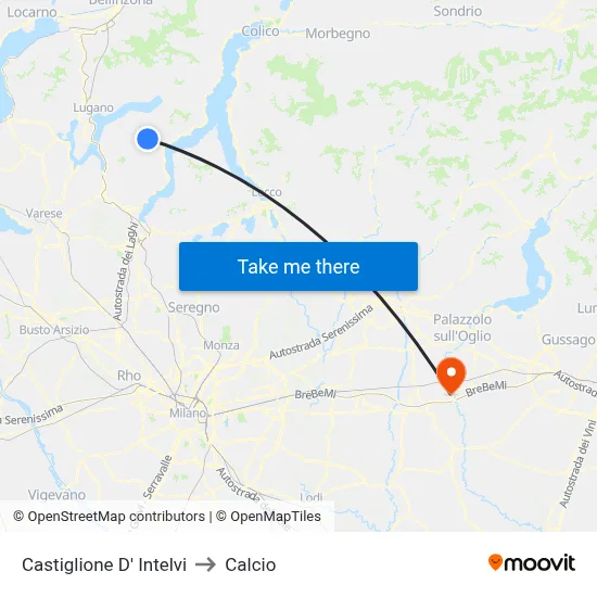 Castiglione d'Intelvi to Calcio map
