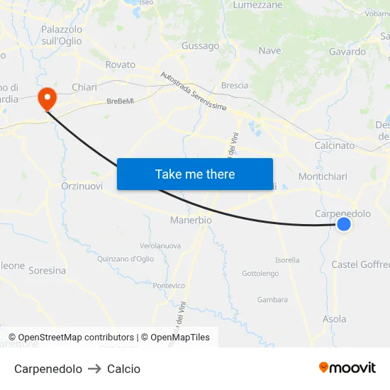 Carpenedolo to Calcio map
