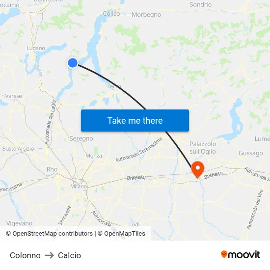 Colonno to Calcio map
