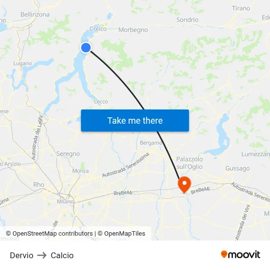 Dervio to Calcio map