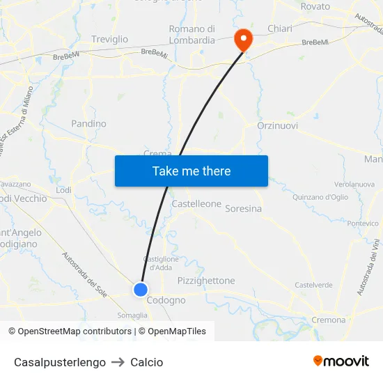 Casalpusterlengo to Calcio map