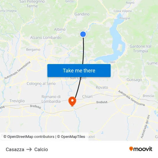 Casazza to Calcio map