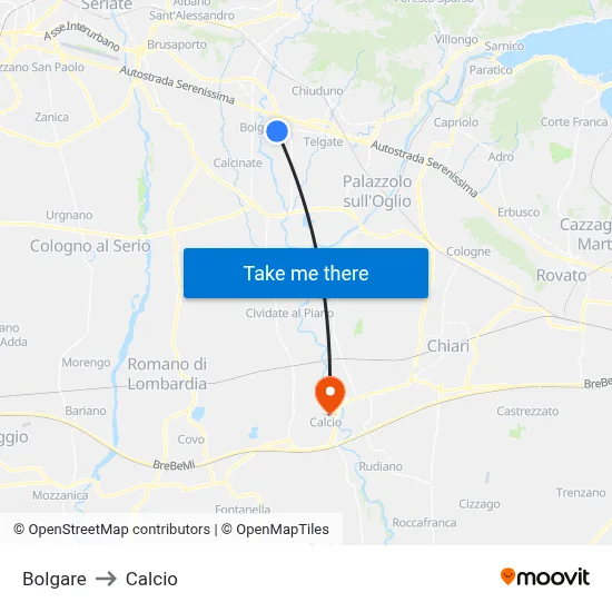 Bolgare to Calcio map