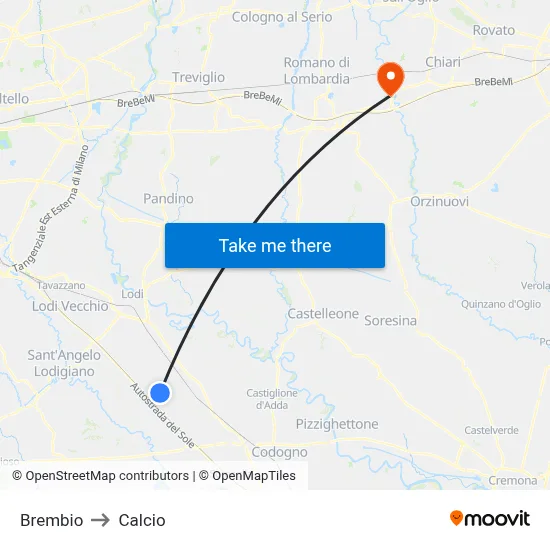 Brembio to Calcio map