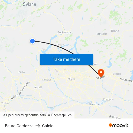Beura-Cardezza to Calcio map