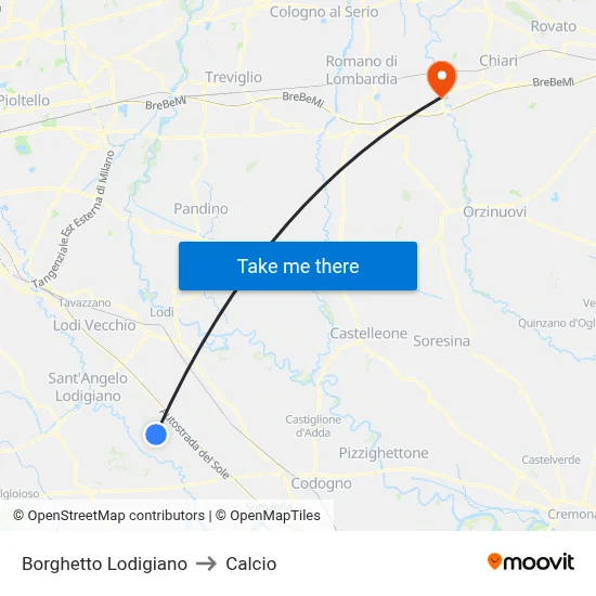 Borghetto Lodigiano to Calcio map