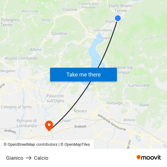 Gianico to Calcio map