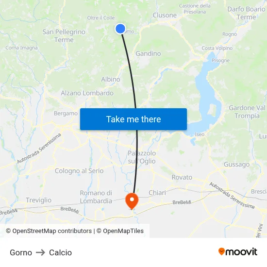 Gorno to Calcio map