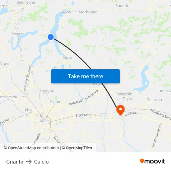 Griante to Calcio map