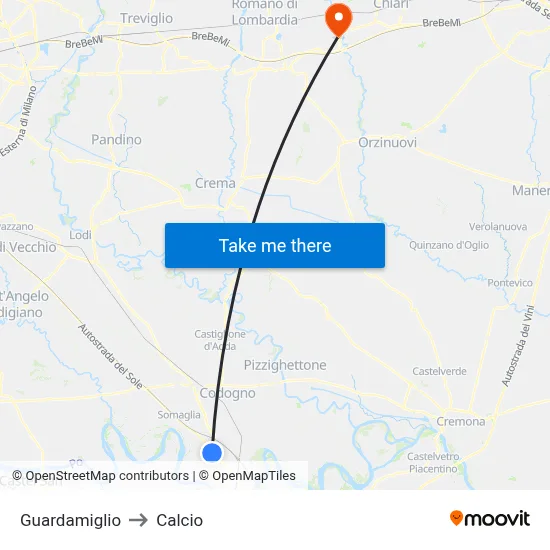 Guardamiglio to Calcio map