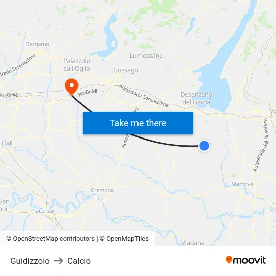 Guidizzolo to Calcio map
