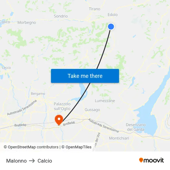 Malonno to Calcio map
